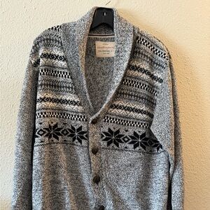 WEATHERPROOF Cardigan Men Fair Isle Sweater Gray Marled Cotton Button